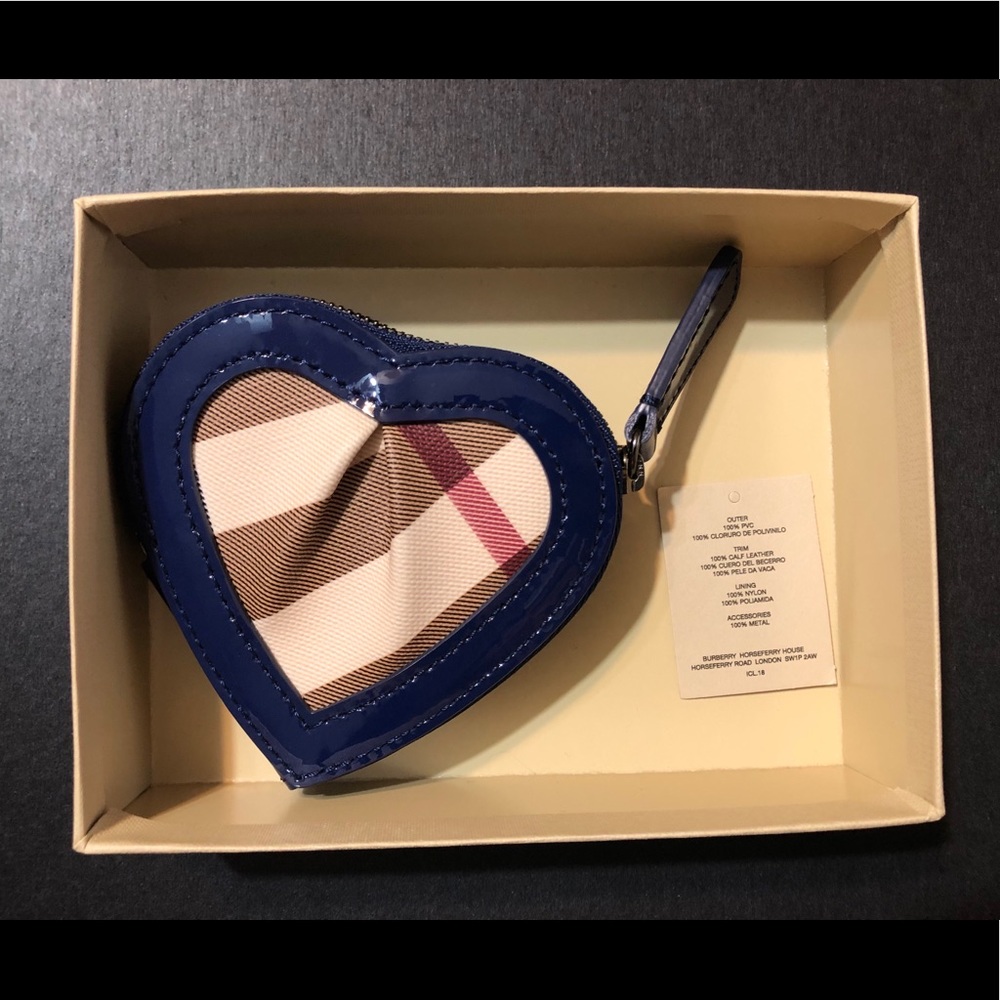 New Burberry Zip Around Heart Coin Purse - Blue
